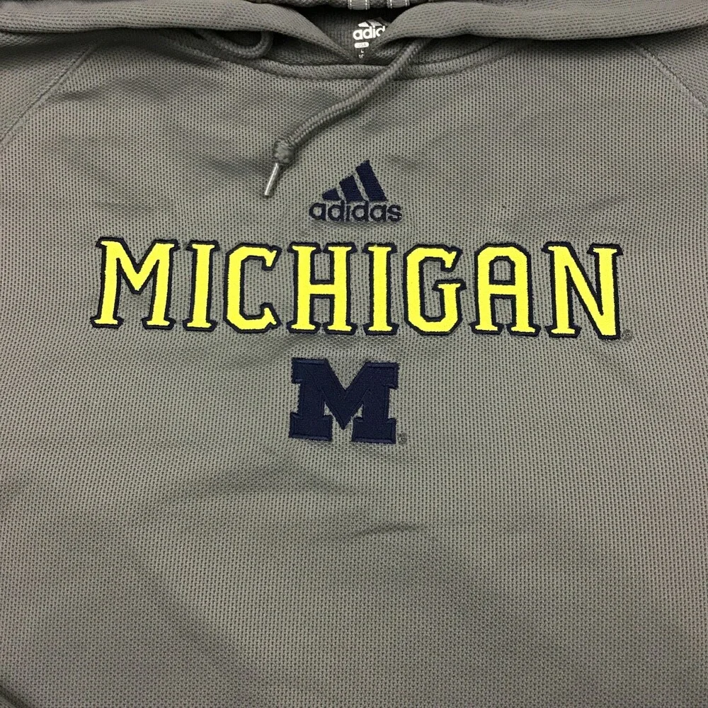 Michigan Wolverines Hoodie Men Large Gray Adidas Sweatshirt Pullover L *